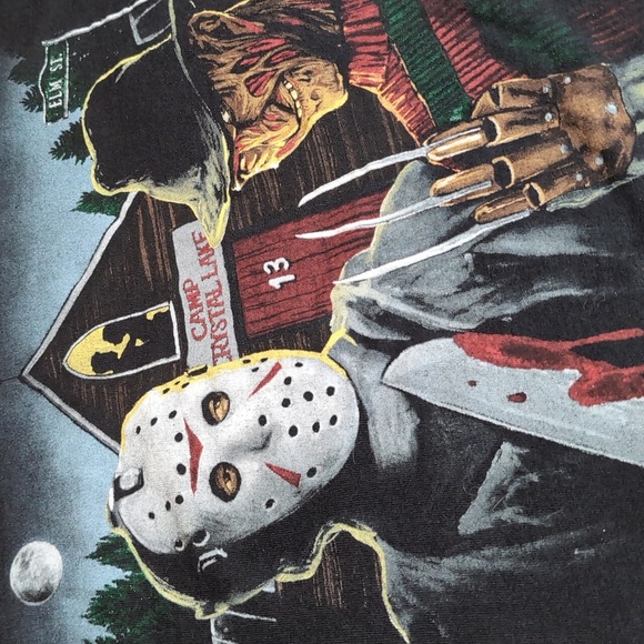 Vintage Freddy VS Jason Nightmare on Elm Street Horror T-shirt Size XL In Black - Picture 2 of 6